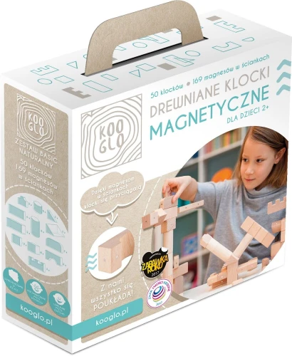 Drewniane Klocki Magnetyczne KOOGLO Basic Natural 50 el.